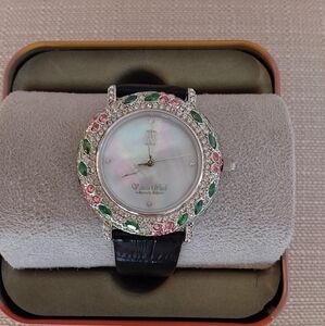 Victoria Wieck CZ Black Leather Watch